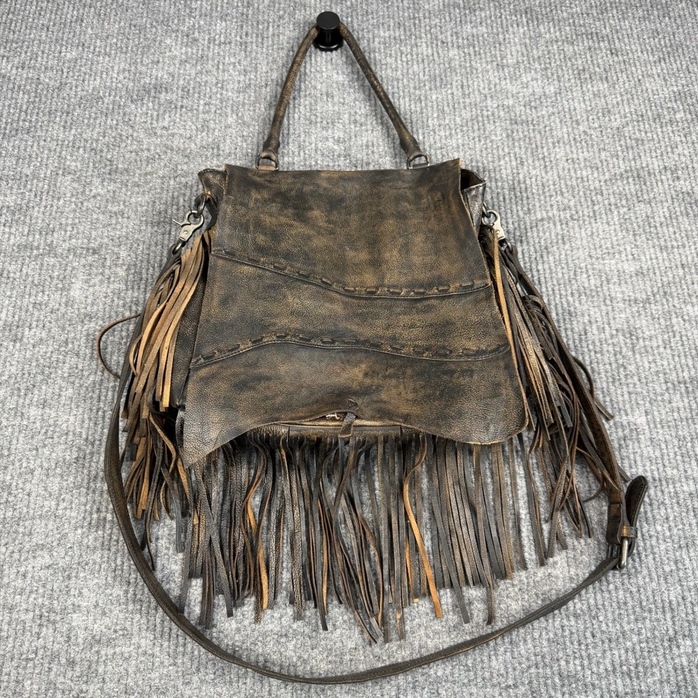 Fringe Handbag Womens Leather Black Brown Distressed Western Boho Crossbody Bag